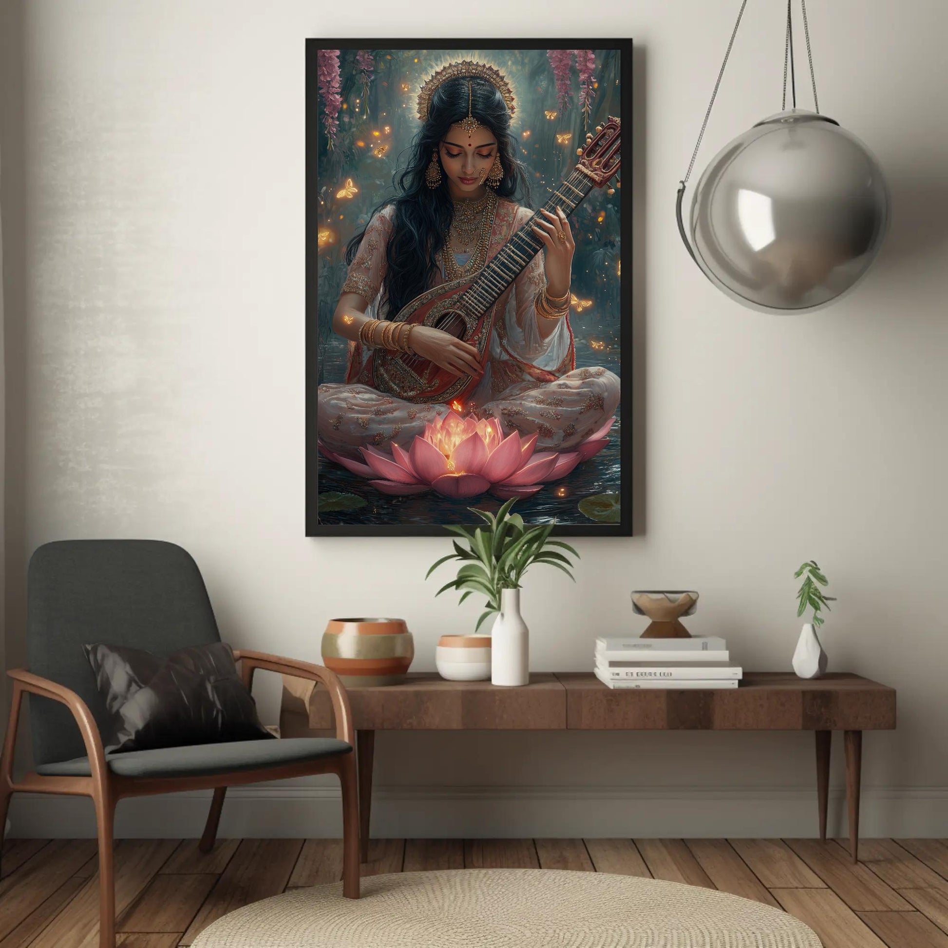 Goddess Saraswati Canvas Print – Hindu Goddess Art | Enchanted Forest Painting - Antarmada