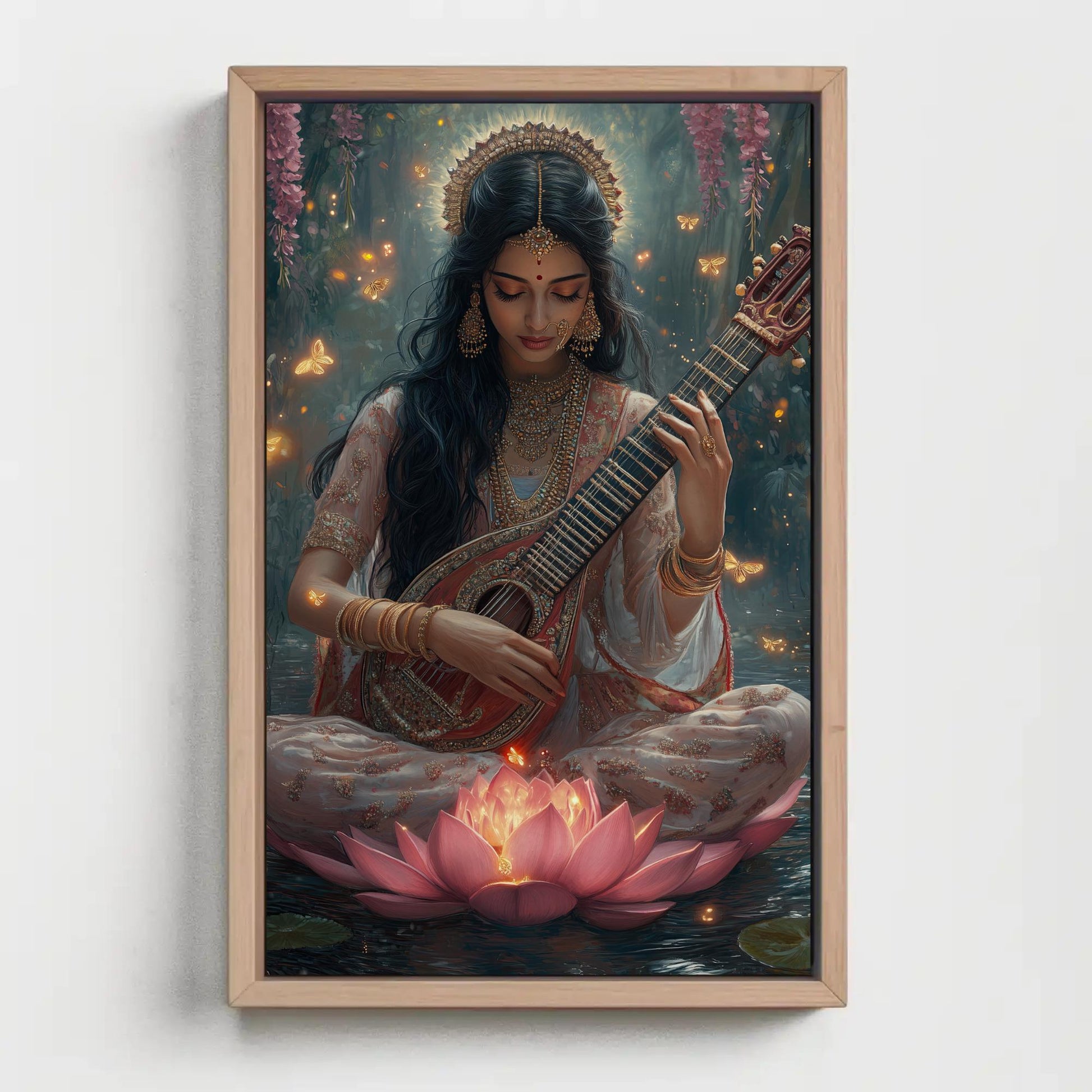 Goddess Saraswati Canvas Print – Hindu Goddess Art | Enchanted Forest Painting - Antarmada