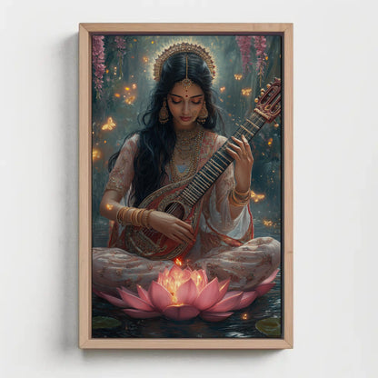 Goddess Saraswati Canvas Print – Hindu Goddess Art | Enchanted Forest Painting - Antarmada