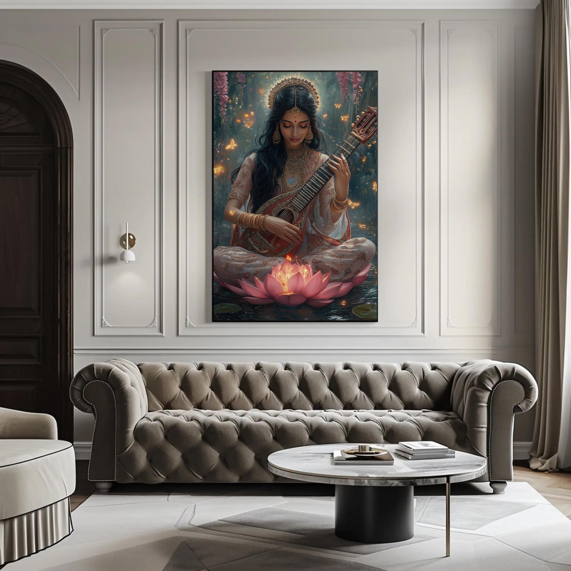 Goddess Saraswati Canvas Print – Hindu Goddess Art | Enchanted Forest Painting - Antarmada