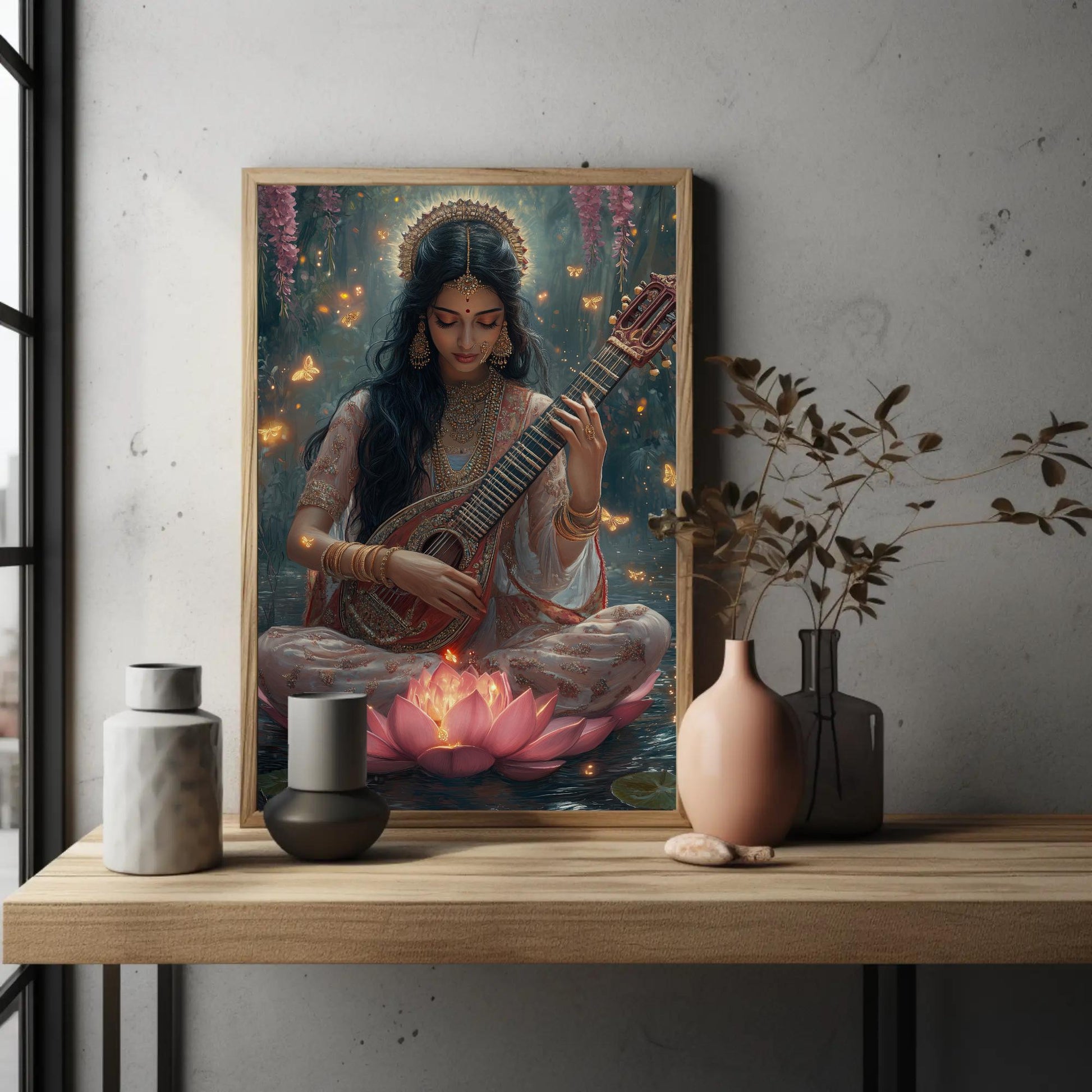 Goddess Saraswati Canvas Print – Hindu Goddess Art | Enchanted Forest Painting - Antarmada