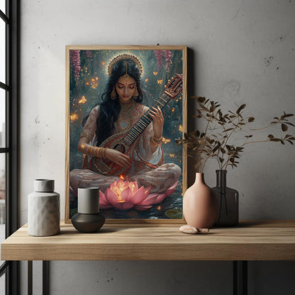 Goddess Saraswati Canvas Print – Hindu Goddess Art | Enchanted Forest Painting - Antarmada