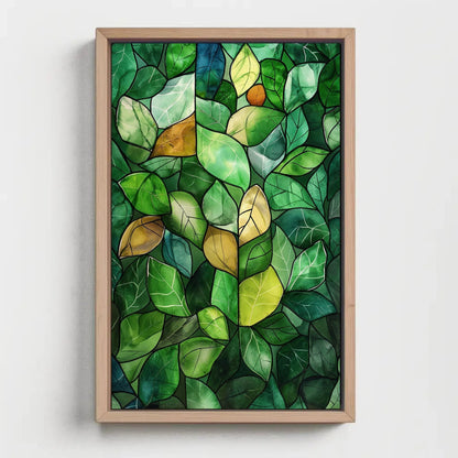 Green Stained Glass Canvas – Watercolor Wall Art | Framed Botanical Leaf Print - Antarmada
