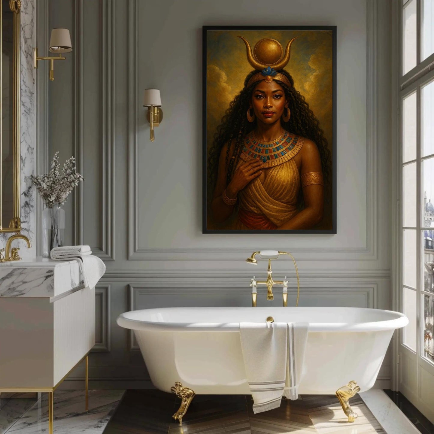 Hathor Goddess Canvas | Egyptian Wall Art - Regal Divine Feminine Decor Print - Antarmada