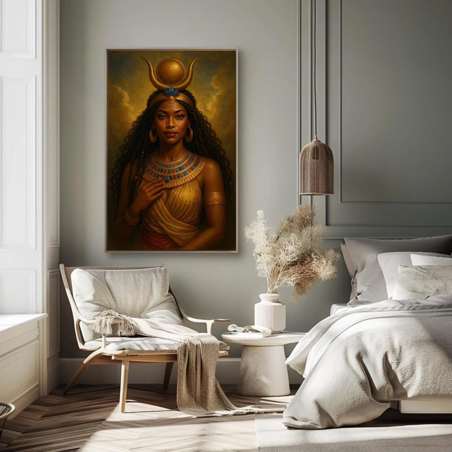Hathor Goddess Canvas | Egyptian Wall Art - Regal Divine Feminine Decor Print - Antarmada
