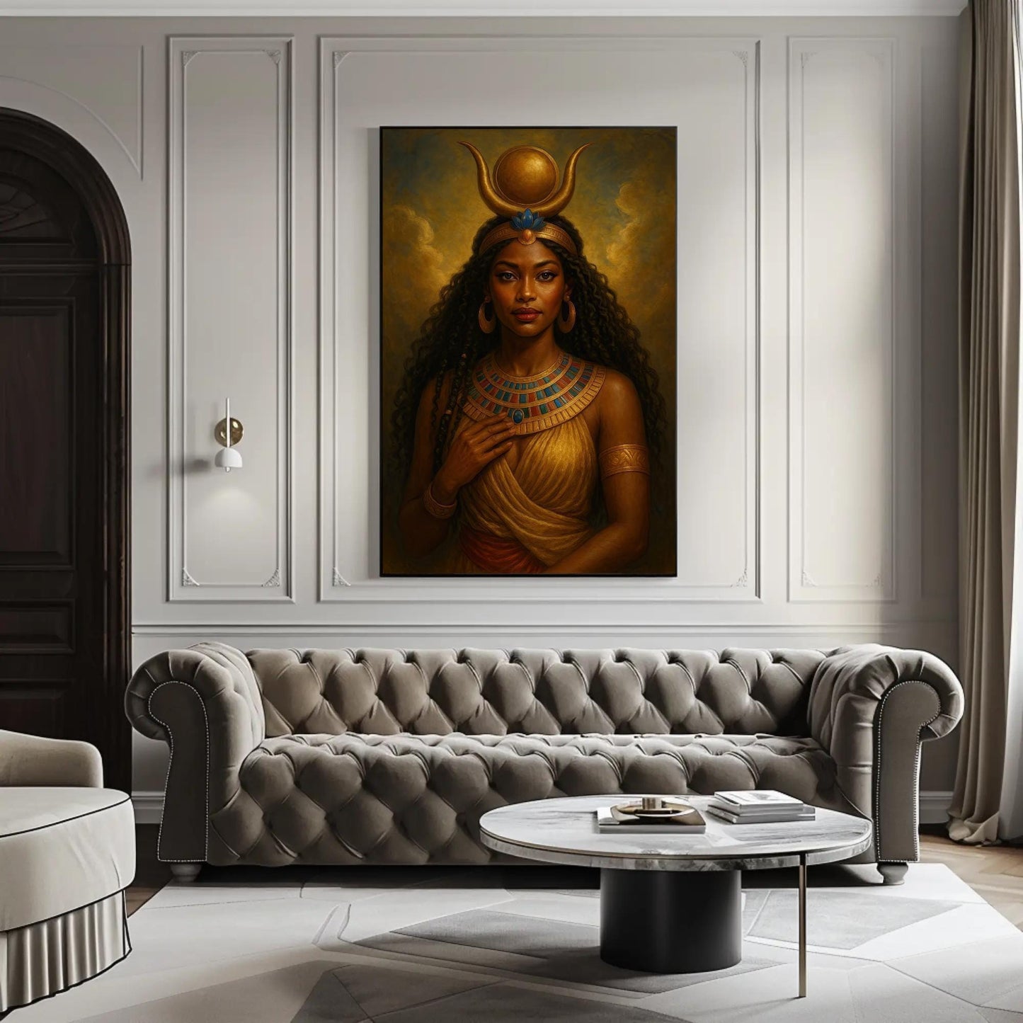 Hathor Goddess Canvas | Egyptian Wall Art - Regal Divine Feminine Decor Print - Antarmada