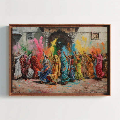Holi Festival Canvas Print – Vibrant Vrindavan Holi Painting on Premium Museum-Grade Canvas - Antarmada