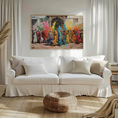 Holi Festival Canvas Print – Vibrant Vrindavan Holi Painting on Premium Museum-Grade Canvas - Antarmada