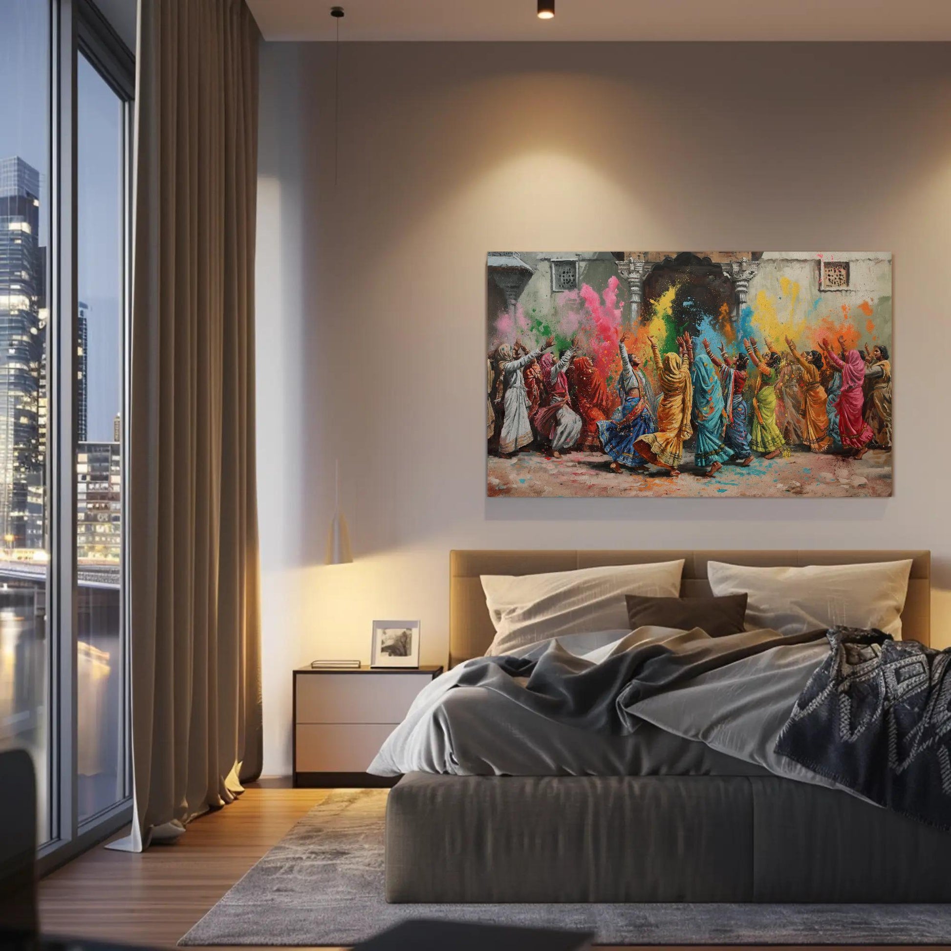 Holi Festival Canvas Print – Vibrant Vrindavan Holi Painting on Premium Museum-Grade Canvas - Antarmada