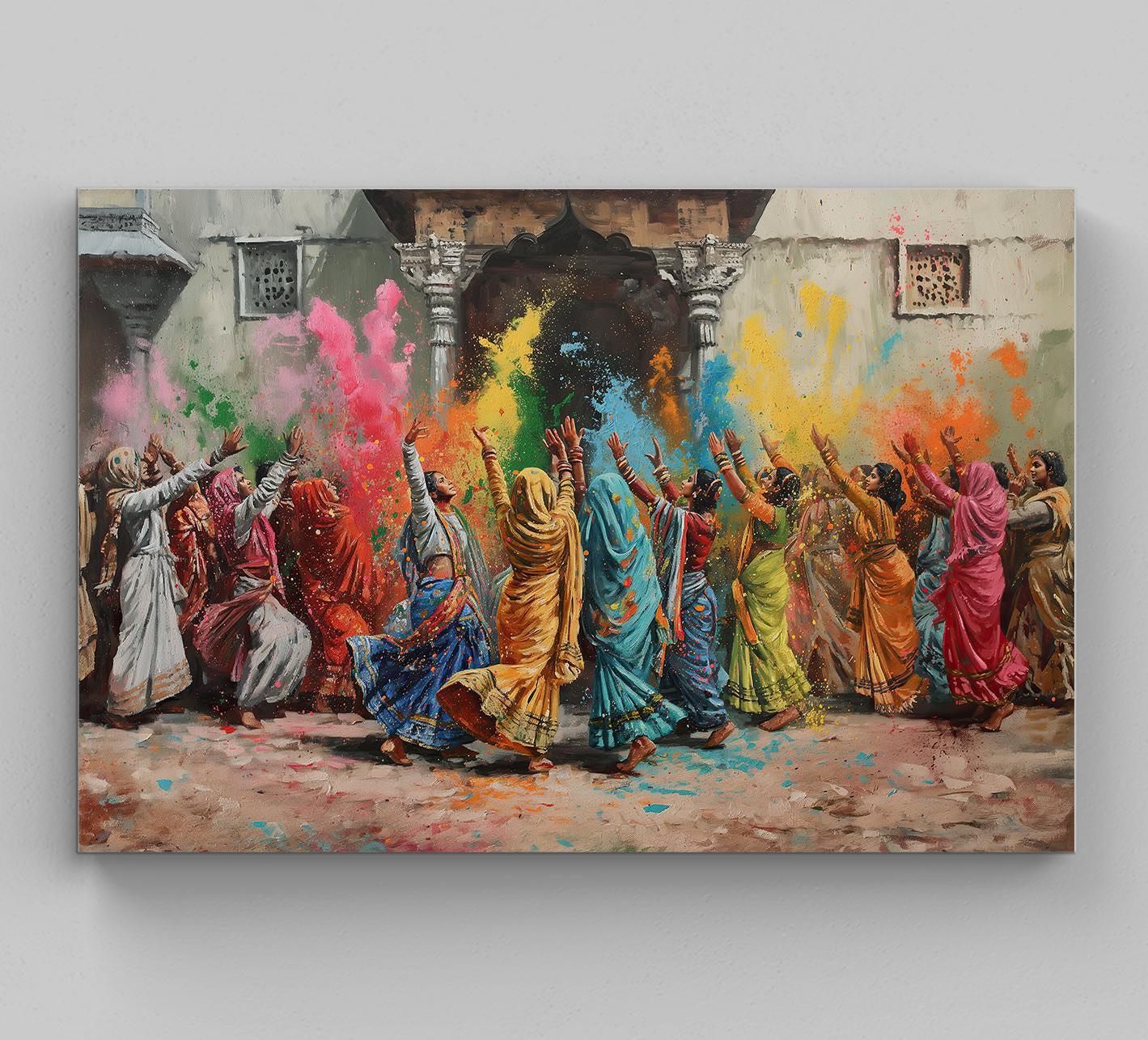 Holi Festival Canvas Print – Vibrant Vrindavan Holi Painting on Premium Museum-Grade Canvas - Antarmada
