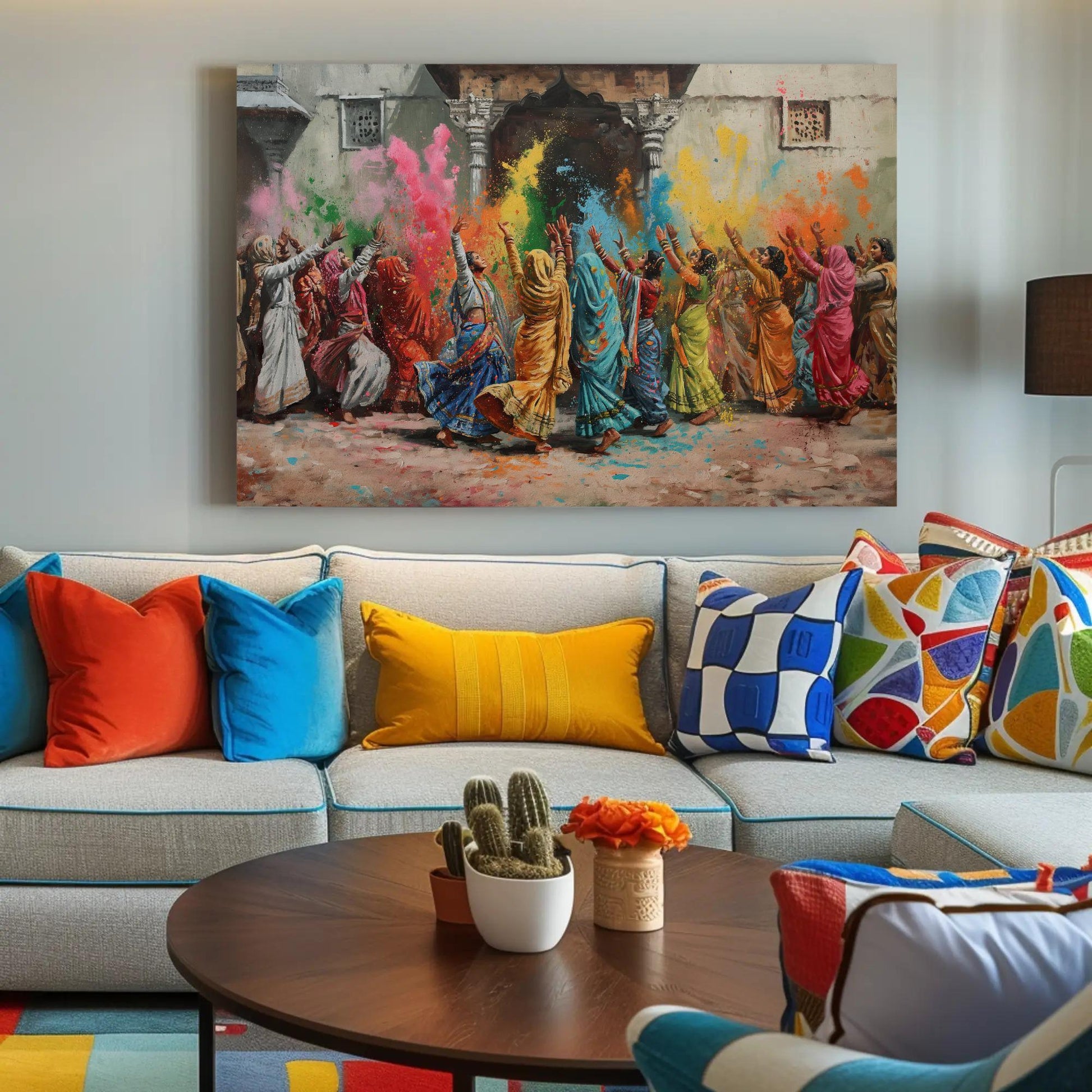 Holi Festival Canvas Print – Vibrant Vrindavan Holi Painting on Premium Museum-Grade Canvas - Antarmada