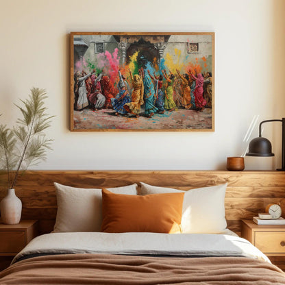 Holi Festival Canvas Print – Vibrant Vrindavan Holi Painting on Premium Museum-Grade Canvas - Antarmada