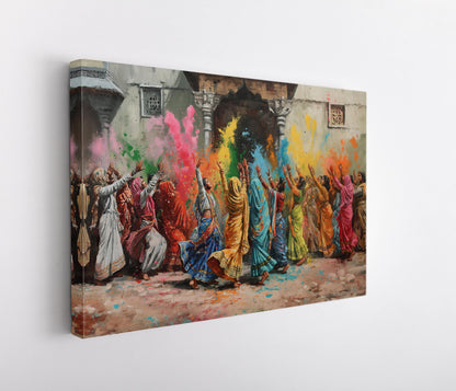 Holi Festival Canvas Print – Vibrant Vrindavan Holi Painting on Premium Museum-Grade Canvas - Antarmada