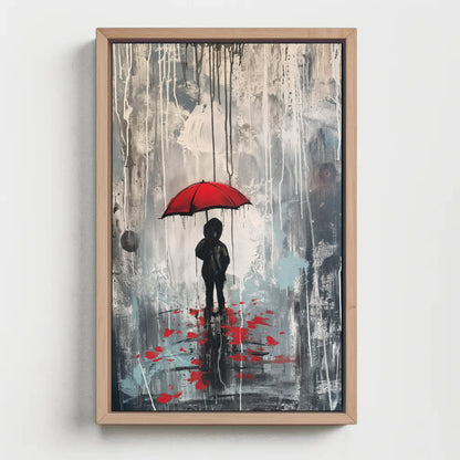a painting of a person holding a red umbrella