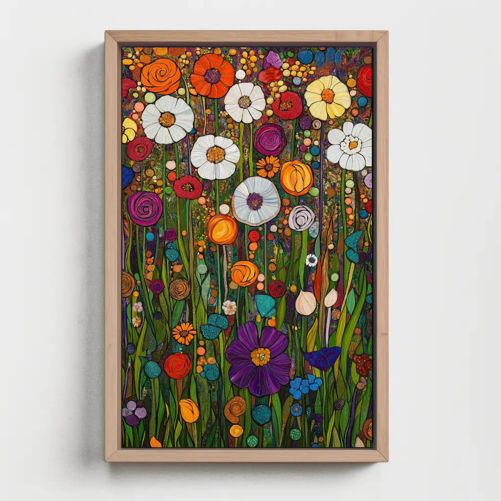 a painting of flowers on a white wall