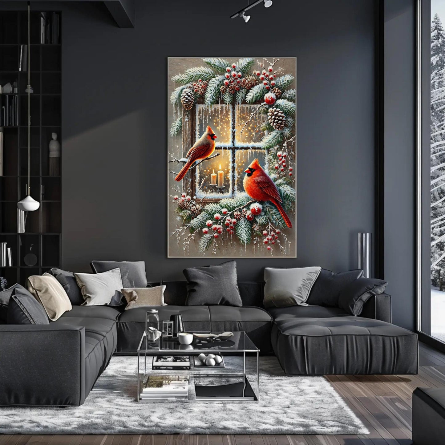a living room filled with furniture and a painting on the wall