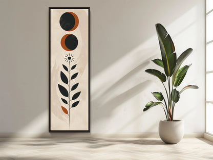 Moon and Leaves Minimalist Tall Narrow Canvas Art - Long Vertical Wall Decor - Modern Nature-Inspired Home Decor, Ready to Hang Wall Art – Canvas Print