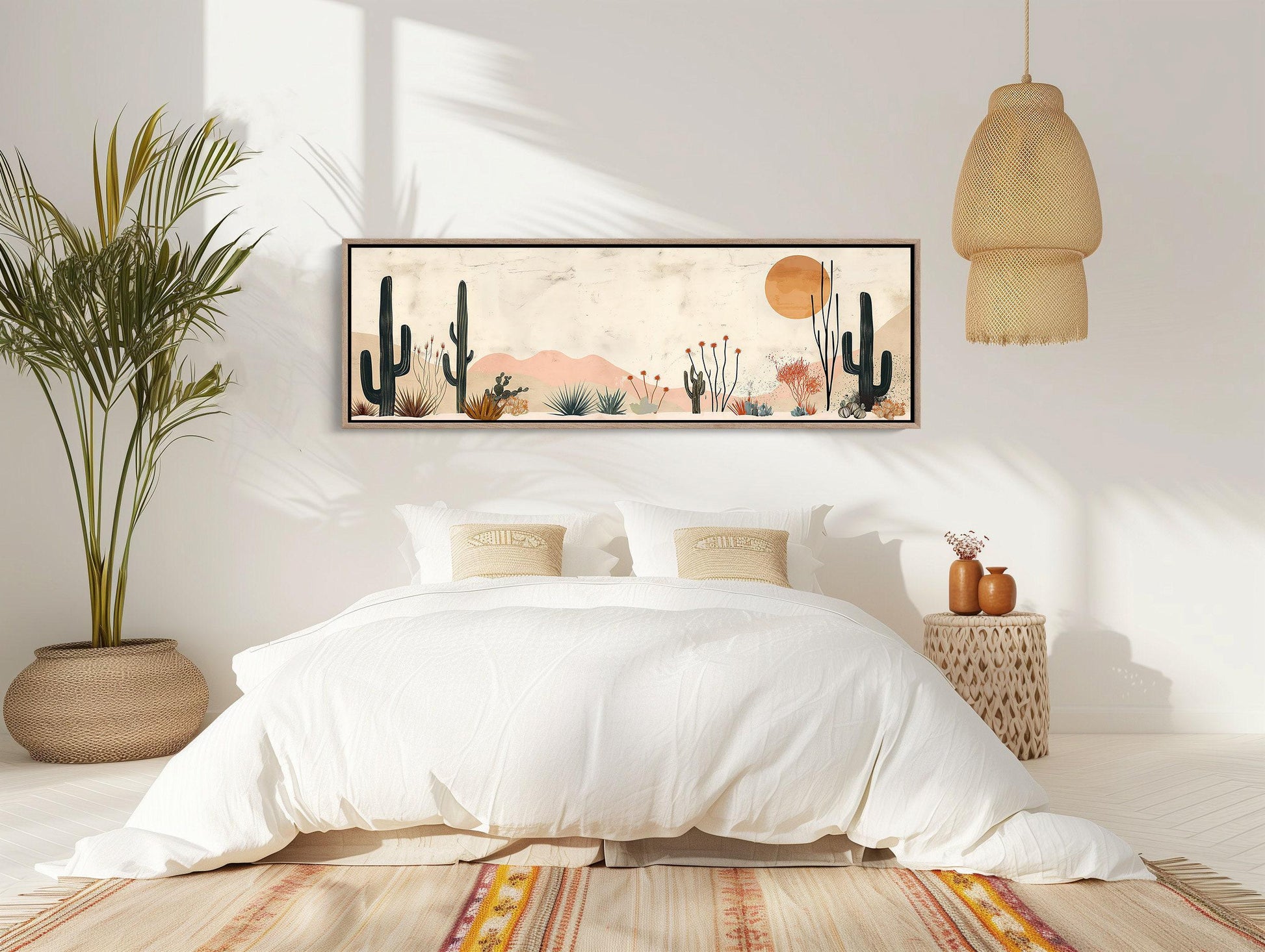 Boho Desert Minimalist Oil Painting - Long Horizontal Extra Large Canvas Art - Panoramic Modern Wall Decor for Above the Bed, Bedroom Wall Art – Canvas Print