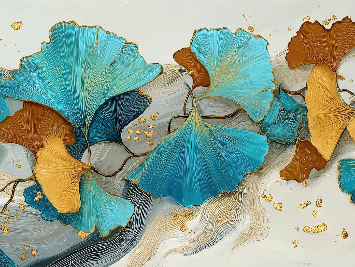 Ginkgo Leaf Abstract Canvas Wall Art Extra Large Panoramic Horizontal Botanical Print For Elegant Contemporary Room Decor Wall Art – Canvas Print