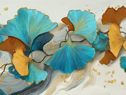 Ginkgo Leaf Abstract Canvas Wall Art Extra Large Panoramic Horizontal Botanical Print For Elegant Contemporary Room Decor Wall Art – Canvas Print