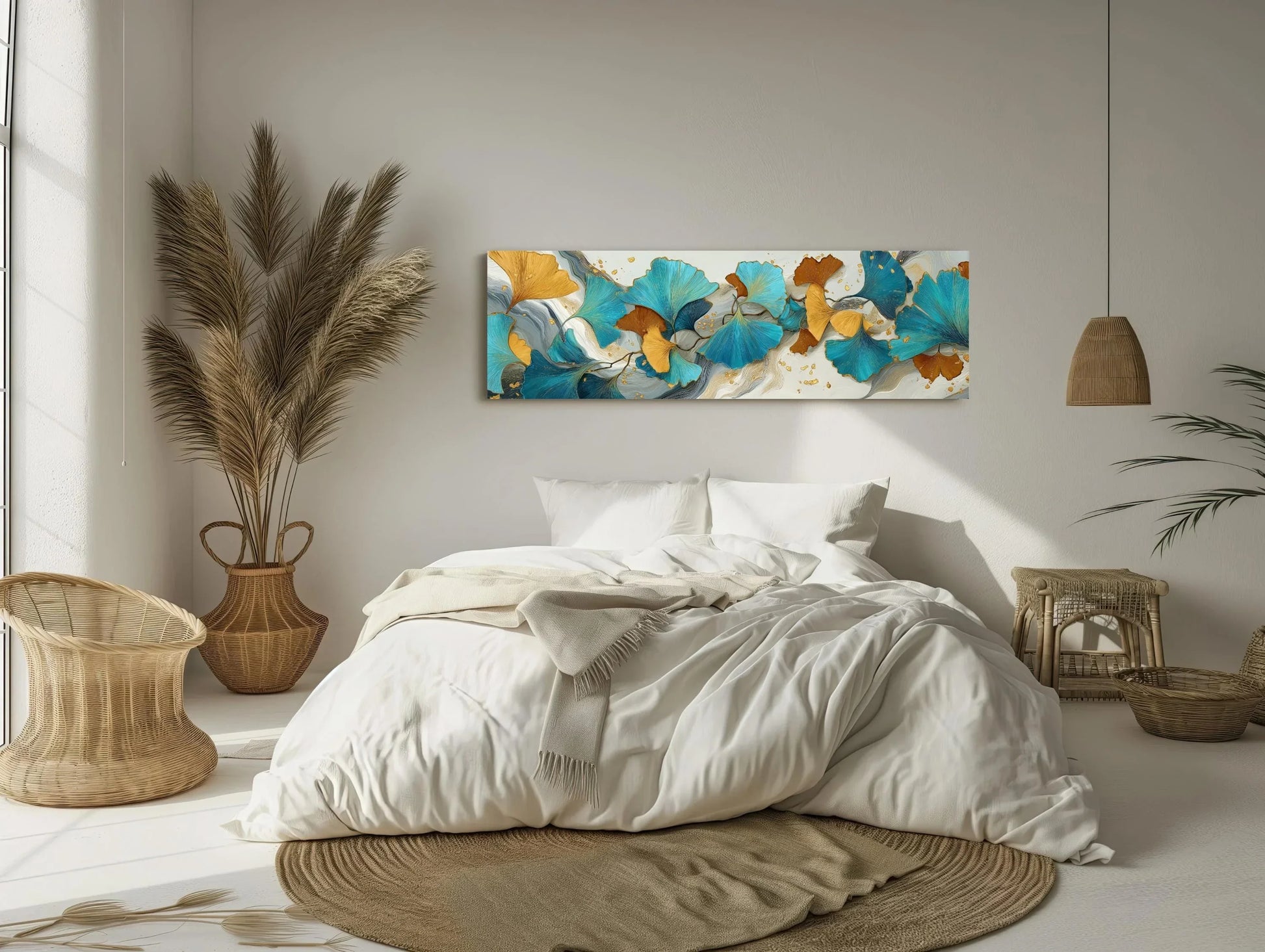 Ginkgo Leaf Abstract Canvas Wall Art Extra Large Panoramic Horizontal Botanical Print For Elegant Contemporary Room Decor Wall Art – Canvas Print