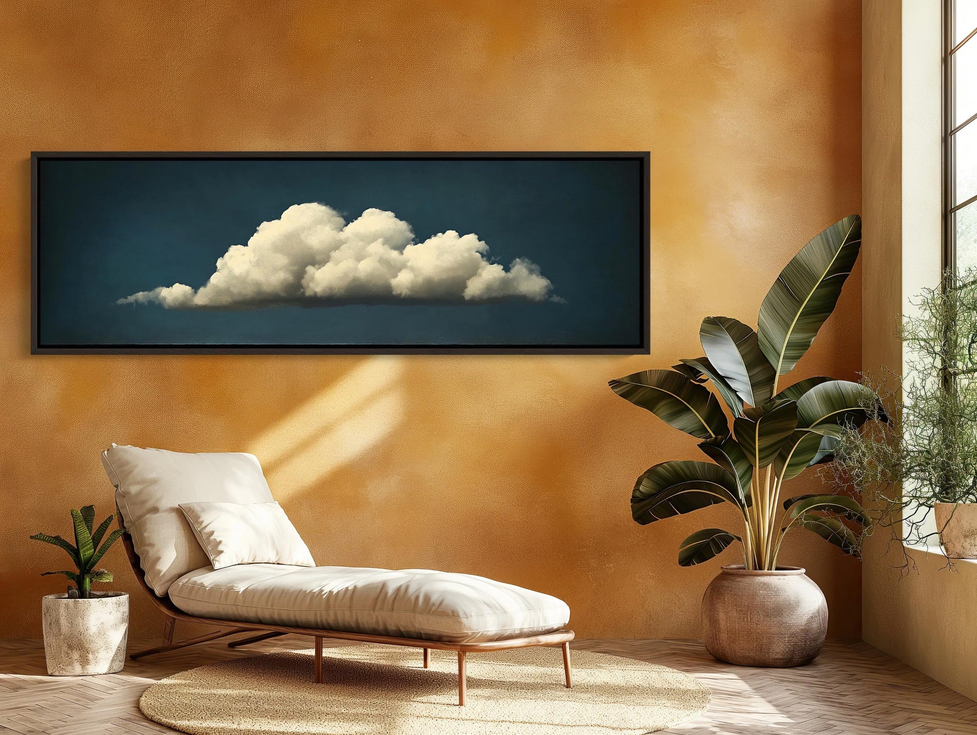 Lonely Cloud Painting, Cloud Canvas Print, Long Horizontal Extra Large Art, Panoramic Framed Wall Decor for Living Room, Ready to Hang Wall Art – Canvas Print