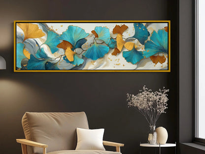 Ginkgo Leaf Abstract Canvas Wall Art Extra Large Panoramic Horizontal Botanical Print For Elegant Contemporary Room Decor Wall Art – Canvas Print