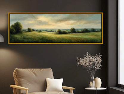 Green Pasture Landscape Canvas Wall Art Extra Large Panoramic Horizontal Country Field Print For Rustic Farmhouse Decor Wall Art – Canvas Print