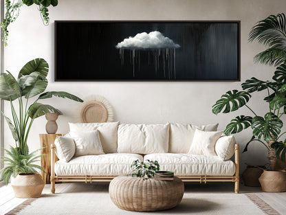 Minimalist Rain Cloud Print, Long Horizontal Extra Large Canvas Art, Black and White Modern Wall Decor for Moody Interiors Wall Art – Canvas Print