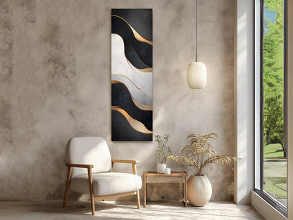Muted Black and White with Gold Modern Design Vertical Canvas Print, Tall Narrow Abstract Wall Art for Bedroom or Office, Ready to Hang Wall Art – Canvas Print