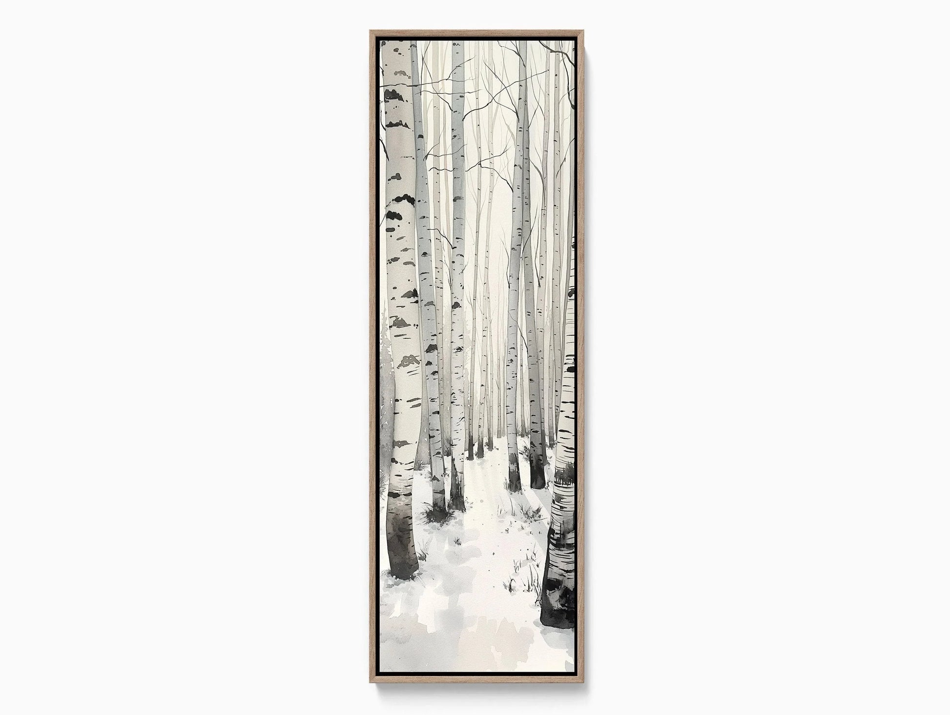 White birch grove forest tall narrow canvas print snow birch trees calm nature wall decor white framed canvas winter landscape ready to hang Wall Art – Canvas Print