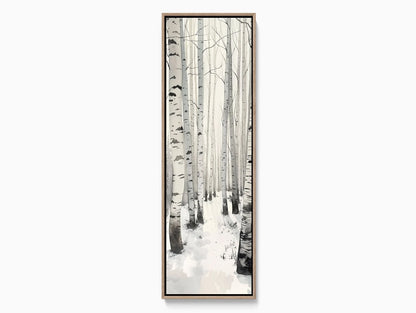 White birch grove forest tall narrow canvas print snow birch trees calm nature wall decor white framed canvas winter landscape ready to hang Wall Art – Canvas Print