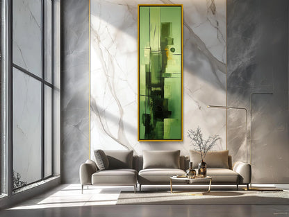 Sage Green Abstract Design Vertical Canvas Print, Tall Narrow Modern Wall Art, Minimalist Decor for Bedroom or Office, Ready to Hang Wall Art – Canvas Print