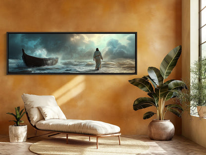 Jesus Walking on the Water Panoramic Canvas Print, Framed Religious Wall Art for Living Room or Prayer Room, Christian Decor, Ready to Hang Wall Art – Canvas Print