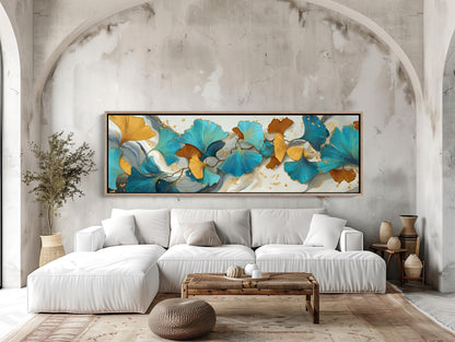 Ginkgo Leaf Abstract Canvas Wall Art Extra Large Panoramic Horizontal Botanical Print For Elegant Contemporary Room Decor Wall Art – Canvas Print