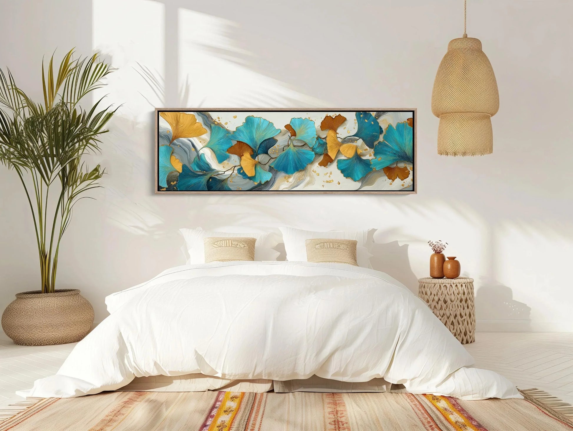 Ginkgo Leaf Abstract Canvas Wall Art Extra Large Panoramic Horizontal Botanical Print For Elegant Contemporary Room Decor Wall Art – Canvas Print