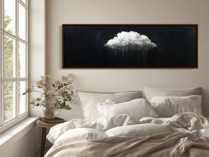 White cloud canvas art panoramic extra large long horizontal rain cloud painting modern minimal wall decor for bedroom or office space Wall Art – Canvas Print