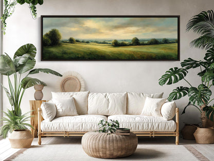 Green Pasture Landscape Canvas Wall Art Extra Large Panoramic Horizontal Country Field Print For Rustic Farmhouse Decor Wall Art – Canvas Print