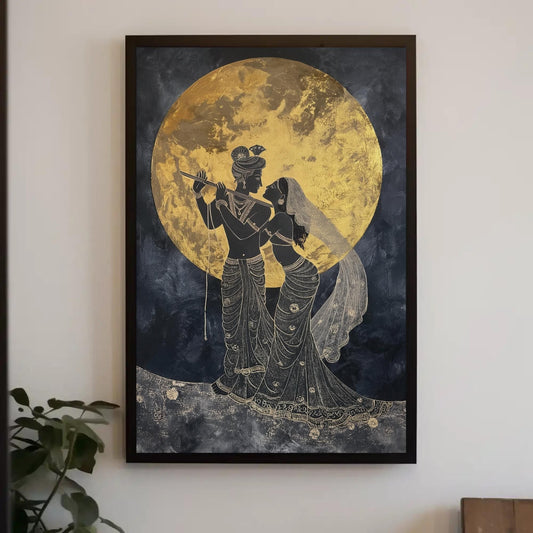 Radha Krishna Under Golden Moon