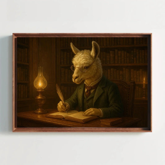 Llama Scholar Canvas Print | Dark Academia Library Wall Art | Intellectual Animal Portrait | Vintage Study Room Decor Giclée Wall Art – Canvas Print