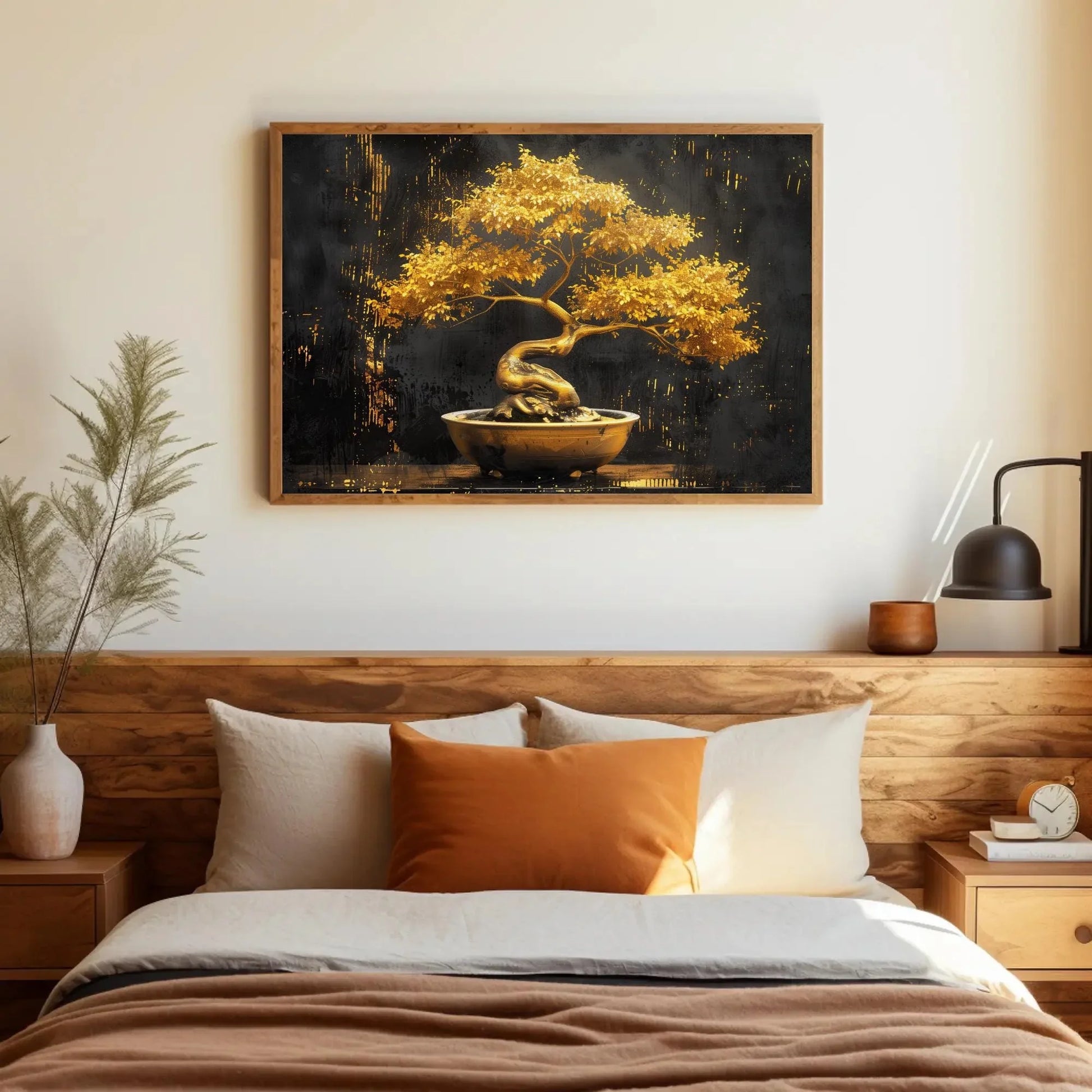 Golden Bonsai Tree Canvas Print - Extra Large Luxurious Painting in Ceramic Pot - Elegant Zen Wall Art for Modern Home, Spa, or Office Decor Wall Art – Canvas Print