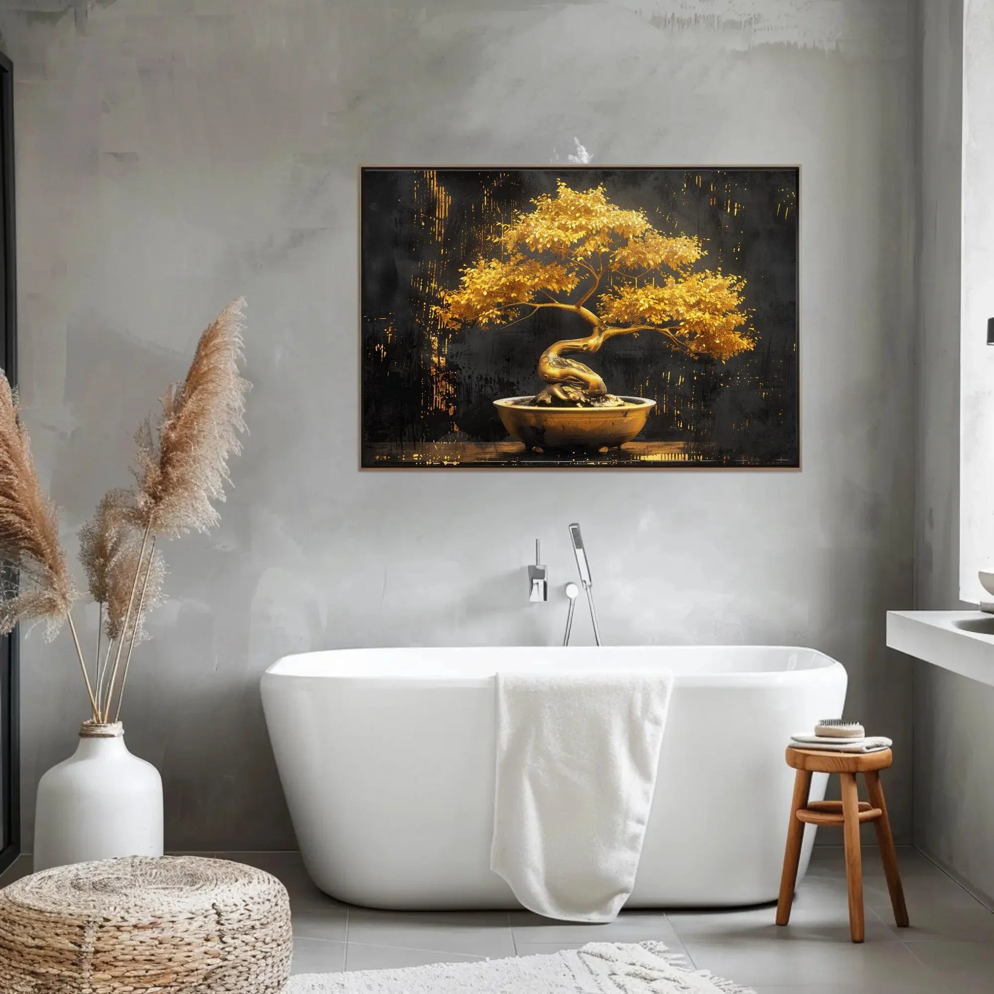 Golden Bonsai Tree Canvas Print - Extra Large Luxurious Painting in Ceramic Pot - Elegant Zen Wall Art for Modern Home, Spa, or Office Decor Wall Art – Canvas Print