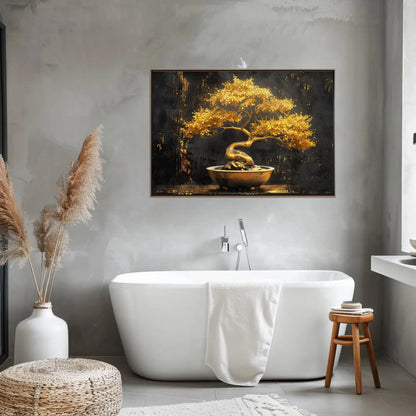 Golden Bonsai Tree Canvas Print - Extra Large Luxurious Painting in Ceramic Pot - Elegant Zen Wall Art for Modern Home, Spa, or Office Decor Wall Art – Canvas Print