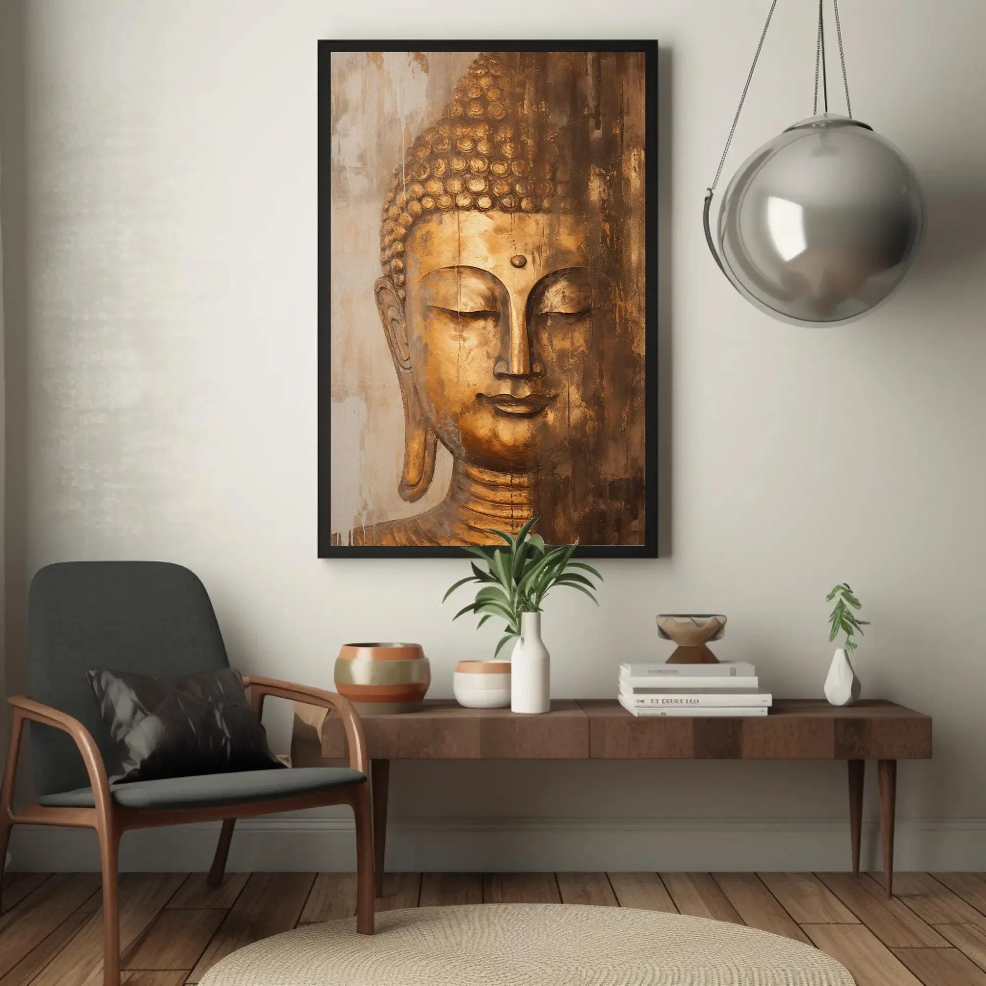 Gold Bronze Buddha Head Wall Art, Abstract Canvas Painting, Framed Print, Indian Spiritual Decor, Indian Decor, Living Room, Bedroom, Office Wall Art – Canvas Print