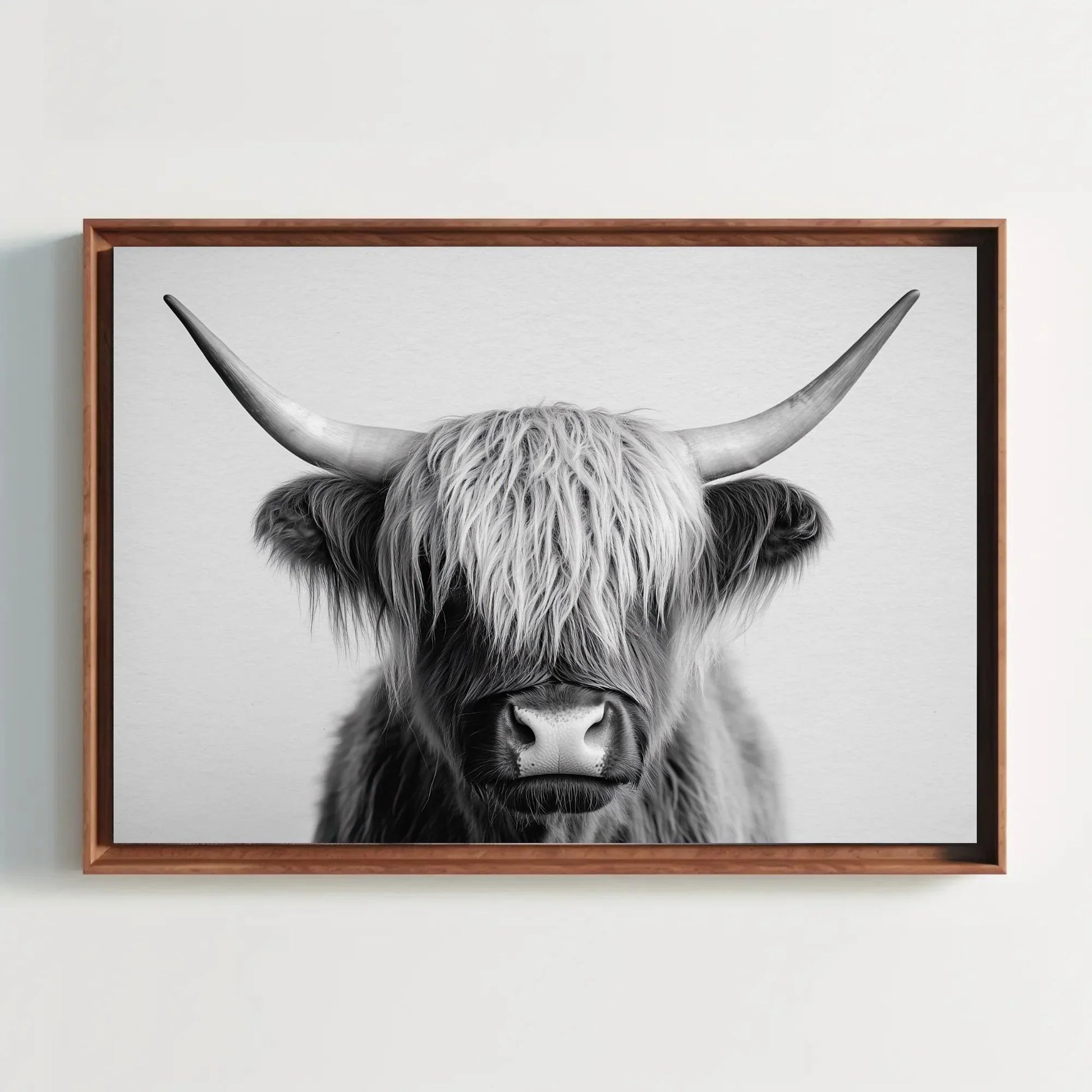 Majestic Highland Cow Canvas Print, Vintage Barn Wall Art, Cozy Rustic Farmhouse Photography for Living Room or Office Wall Art – Canvas Print