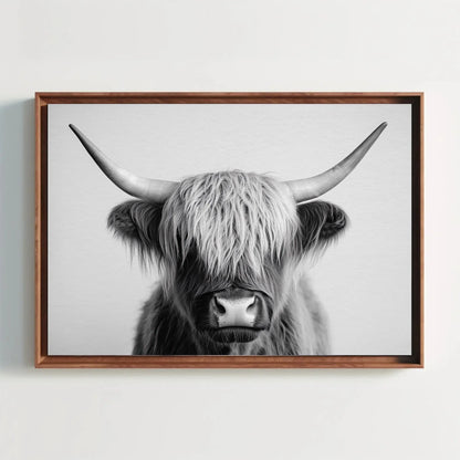 Majestic Highland Cow Canvas Print, Vintage Barn Wall Art, Cozy Rustic Farmhouse Photography for Living Room or Office Wall Art – Canvas Print