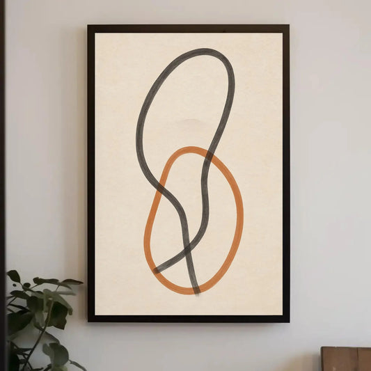 Minimalist Abstract Art | Interlocking Shapes Canvas | Modern Line Drawing | Black and Orange Print for Japandi or Boho Home Wall Art – Canvas Print