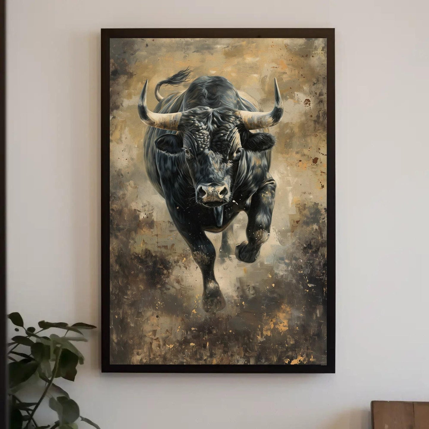 Bull Wall Art Large Canvas Decor Angry Bull Running Painting Black Bull Art Framed Canvas Print Man Cave Decor Ready To Hang Wall Art – Canvas Print