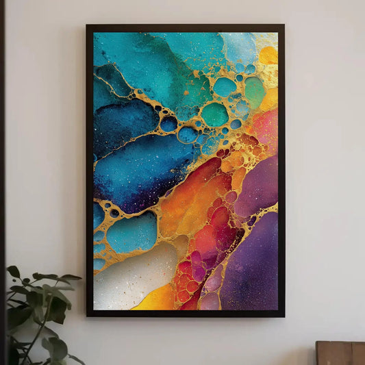 Colorful Abstract Art | Gold Vein Print | Maximalist Wall Decor | Vibrant Alcohol Ink Style Canvas | Rainbow Geode Painting Wall Art – Canvas Print