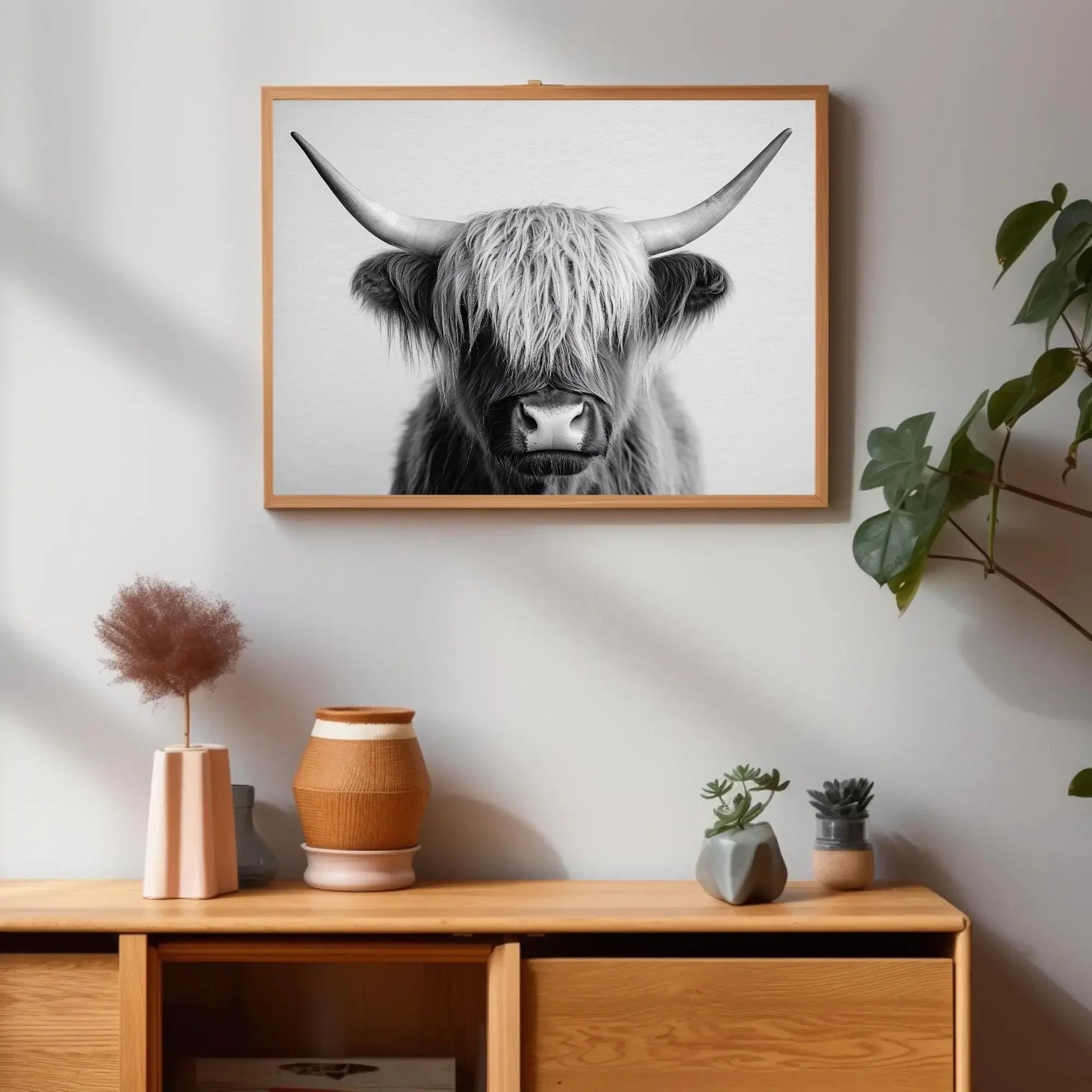 Majestic Highland Cow Canvas Print, Vintage Barn Wall Art, Cozy Rustic Farmhouse Photography for Living Room or Office Wall Art – Canvas Print